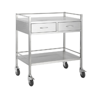 Stainless Medical Trolley with rails with 2 Drawer SIDE BY SIDE - 800 x 500 x 900(H)mm 