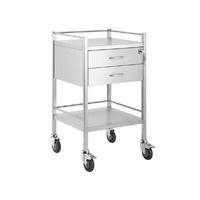Stainless Medical Trolley with 2 Drawer - 500 x 500 x 900(H)mm with lock on TOP drawer