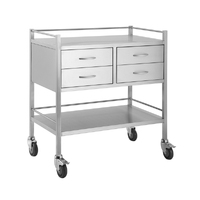 Stainless Medical Trolley with rails with 4 Drawer 2 OVER 2 - 800 x 500 x 900(H)mm 