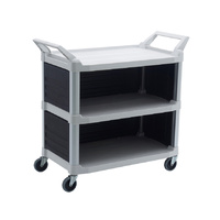 Hi-5 3 Shelf Utility Cart with Enclosed End Panels on 3 Sides, 103.2cm x 50.8cm x 96cm - 135kg rated - Off White