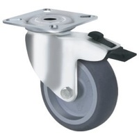 70kg Rated Grey Rubber Castor - 75mm - Swivel With Brake