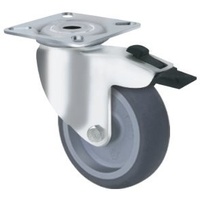 75kg Rated Grey Rubber Castor - 100mm - Swivel Brake