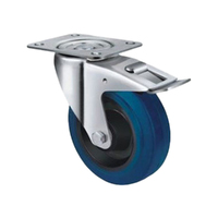 130kg Rated Blue Rubber Castor - 80mm - Swivel With Brake