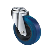 140kg Rated Blue Rubber Castor - 100mm - Bolt Hole