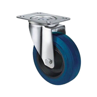 140kg Rated Blue Rubber Castor - 100mm - Swivel Plate