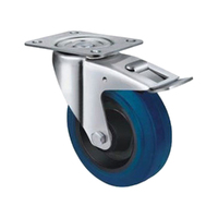 140kg Rated Blue Rubber Castor - 100mm - Swivel With Brake