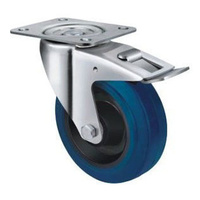 140kg Rated Blue Rubber Castor - 100mm - Swivel With Brake