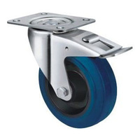 180kg Rated Blue Rubber Castor - 125mm - Swivel With Brake