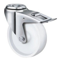 180kg Rated White Nylon Castor - 80mm - Bolt Hole With Brake