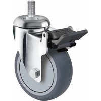 100kg Rated Grey Rubber Castor - 100mm - Bolt Hole Brake