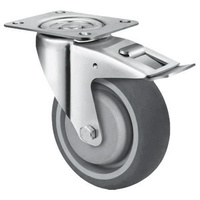 140kg Rated Grey Rubber Castor - 80mm - Swivel With Brake