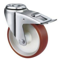 150kg Rated Urethane Castor- 100mm - Bolt Hole With Brake