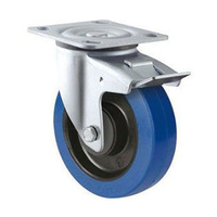 300kg Rated Blue Rubber Castor - 160mm -Swivel With Brake