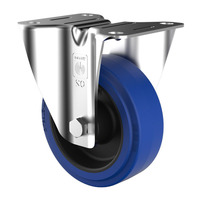180kg Rated Blue Rubber Castor - 100mm - Fixed