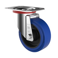 140kg Rated Blue Rubber Castor - 100mm - Swivel