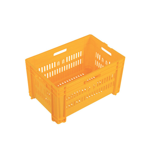 50L Plastic Crate Stacking Vented - 572 X 382 X 318mm - Yellow