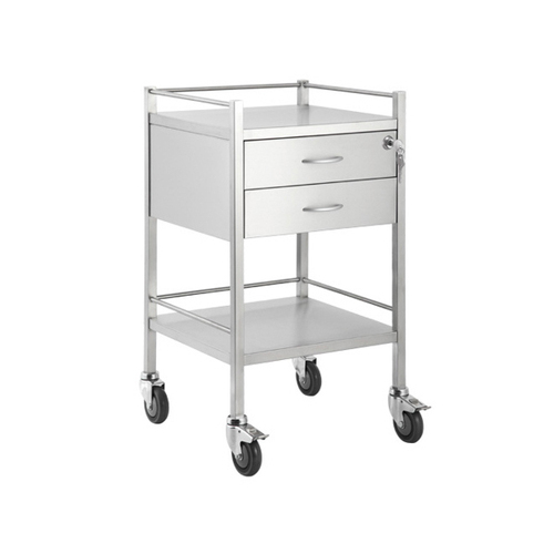 Stainless Steel Medical Trolley - Square with 2 Drawers  [Delivery: VIC, NSW, QLD]
