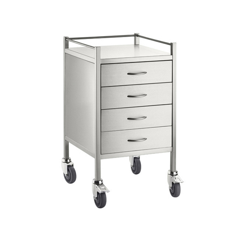 Stainless Steel Medical Trolley -Square with Rails with 4 Drawers  [Delivery: VIC, NSW, QLD]