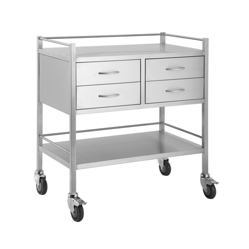 Stainless Steel Medical Trolley  - Rectangle with Rails with 4 Drawers Side By Side [Delivery: VIC, NSW, QLD]