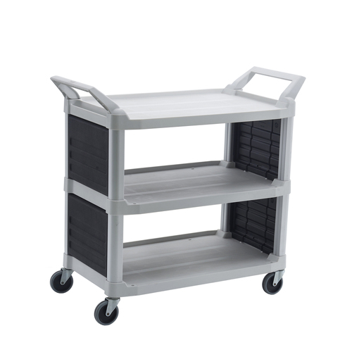 Hi-5 3 Shelf Utility Cart with Enclosed End Panels on 2 Sides - 135kg rated - Off White - Sydney Only