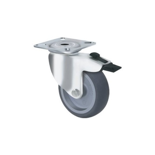 70kg Rated Grey Rubber Castor - 75mm - Swivel With Brake