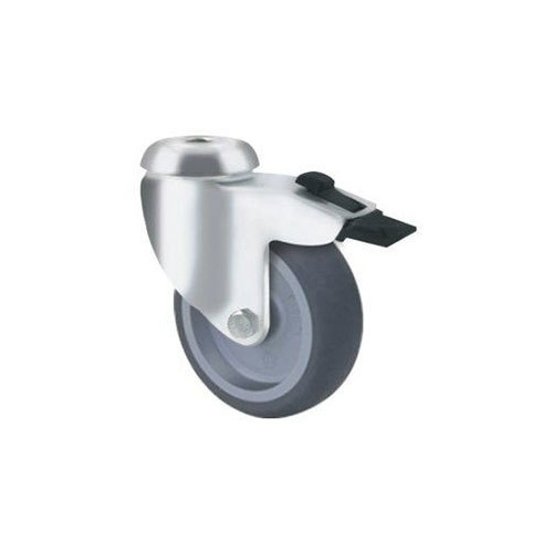 75kg Rated General Grey Rubber Castor - Bolt Hole with Brake