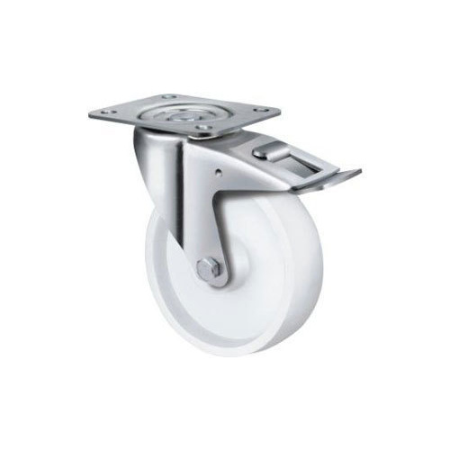 190kg Rated White Nylon Castor - 100mm - Swivel Brake