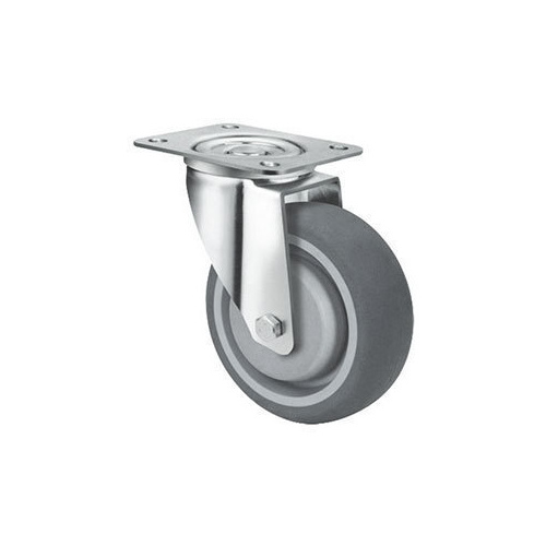 190kg Rated Grey Rubber Castor - 125mm - Swivel Plate