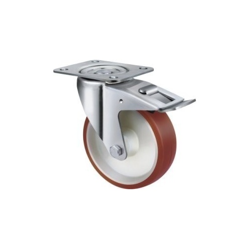150kg Rated Urethane Castor - 100mm - Swivel Brake