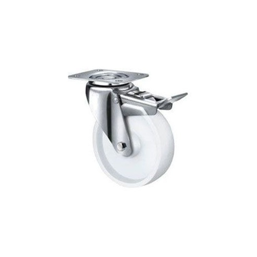 190kg Rated Stainless Steel Nylon Castor - 100mm - Swivel With Brake