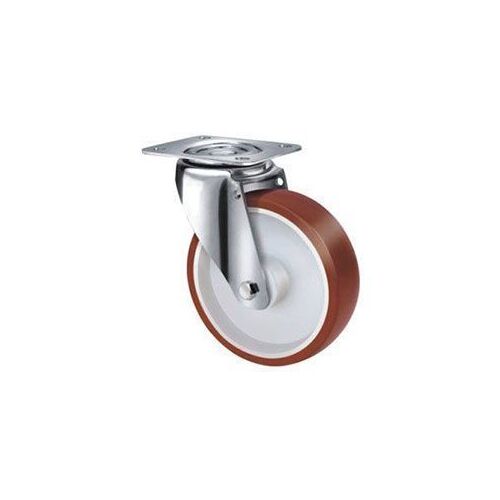 190kg Rated Stainless Steel Urethane Castor - 100mm - Swivel Plate