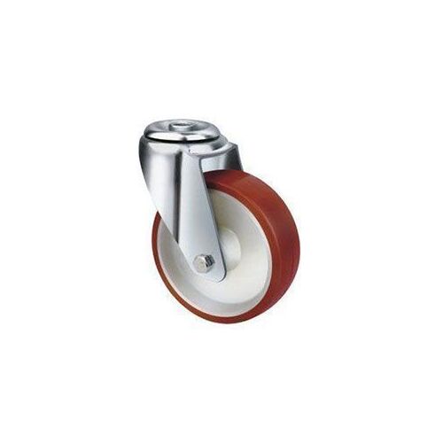 270kg Rated Stainless Steel Urethane Castor - 125mm - Bolt Hole