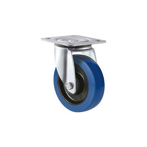 250kg Rated Blue Rubber Castor - 125mm - Swivel Plate
