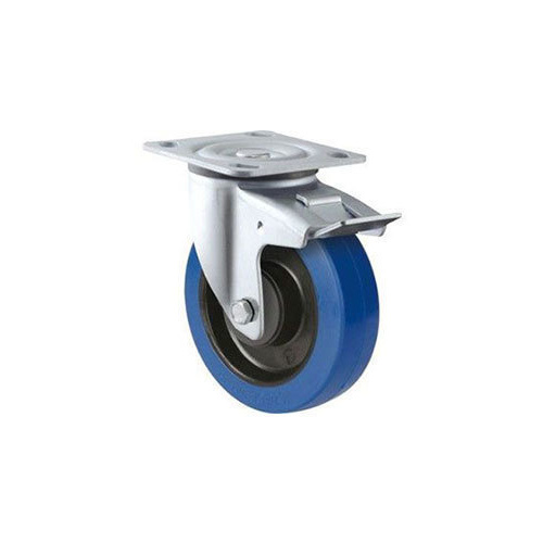 250kg Rated Blue Rubber Castor - 125mm-Swivel With Brake