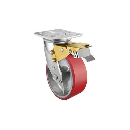 250kg Rated Urethane Castor - 100mm - Swivel With Brake