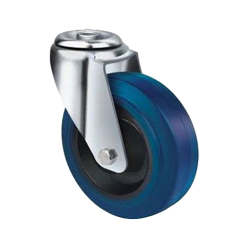 180kg Rated Blue Rubber Castor - 125mm - Bolt Hole